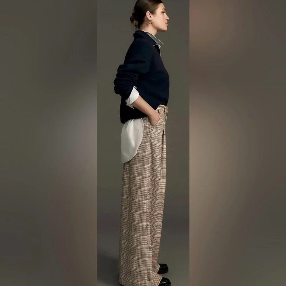 Maeve Anthropologie The Avery Pleated Wide-Leg Trousers: Plaid Edition, Sz 12 - Picture 3 of 13